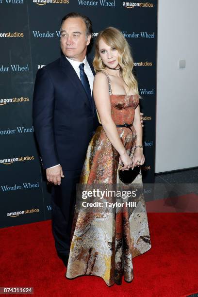 Jim Belushi and Juno Temple attend the premiere of "Wonder Wheel" at Museum of Modern Art on November 14, 2017 in New York City.