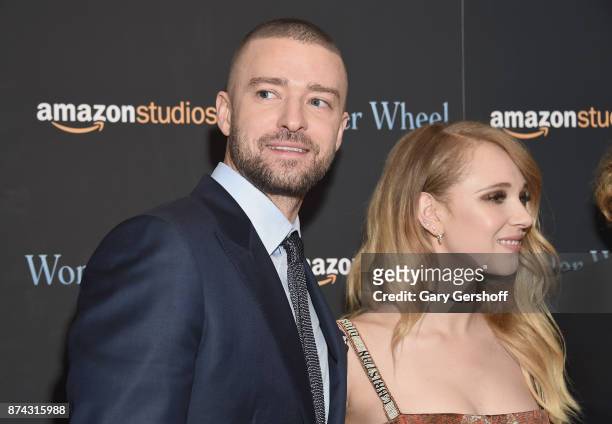 Justin Timberlake and Juno Temple attend the "Wonder Wheel" New York screening at the Museum of Modern Art on November 14, 2017 in New York City.