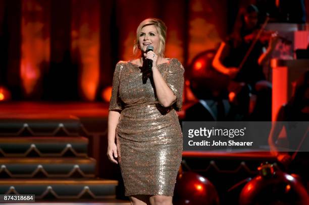 Trisha Yearwood performs onstage for CMA 2017 Country Christmas at The Grand Ole Opry on November 14, 2017 in Nashville, Tennessee.