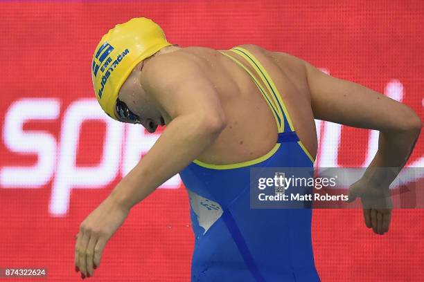 Sarah Sjostrom of Sweden competes in the Women's 50 Freestyle heats during day two of the FINA Swimming World Cup at Tokyo Tatsumi International...