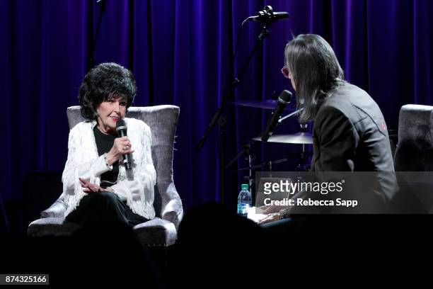 Wanda Jackson speaks with GRAMMY Museum Executive Director Scott Goldman at An Evening With Wanda Jackson on November 14, 2017 at the GRAMMY Museum...