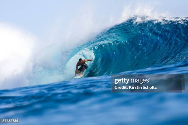 Jordy Smith of South Africa surfs at Teahupoo on a lay day during the Billabong Pro Teahupoo on May 16, 2009 in Teahupo'o, French Polynesia.