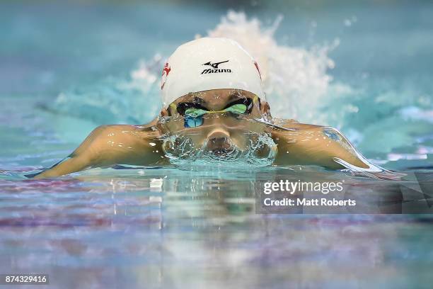 Keita Miura of Japan competes in the Men's 400m Individual Medley heats during day two of the FINA Swimming World Cup at Tokyo Tatsumi International...