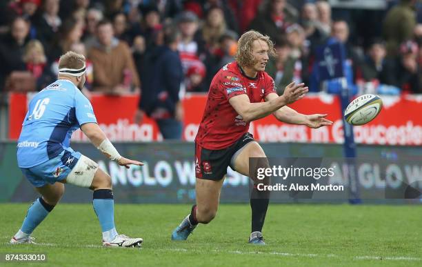 Billy Twelvetrees of Gloucester during the Anglo-Welsh Cup match between Gloucester Rugby and London Irish at Kingsholm Stadium on November 11, 2017...