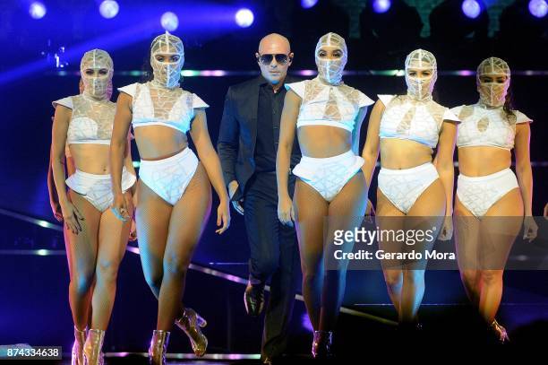 Pitbull performs at the Amway Center on November 14, 2017 in Orlando, Florida.