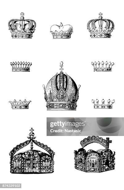 ilustraciones, imágenes clip art, dibujos animados e iconos de stock de conjunto de corona - oficial rango militar
