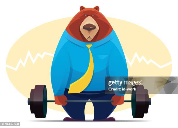 businessman bear lifting barbell - guy lifting weights stock illustrations