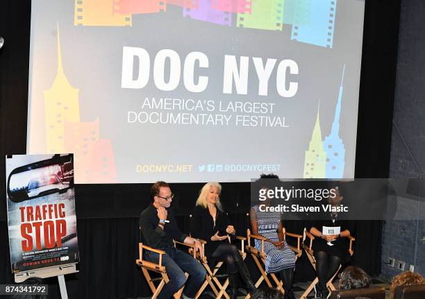 Producer David Heilbroner, director Kate Davis, subject of documentary Breaion King and moderator Opal Bennett speak on stage after the DOC NYC...