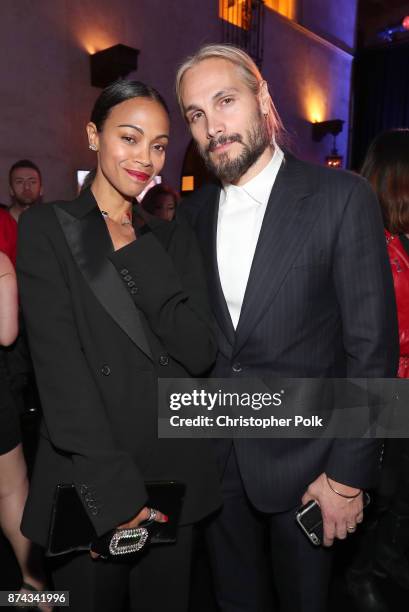 Zoe Saldana and Marco Perego attend the after party for the screening of "Hostiles" at AFI FEST 2017 Presented By Audi at TCL Chinese Theatre on...