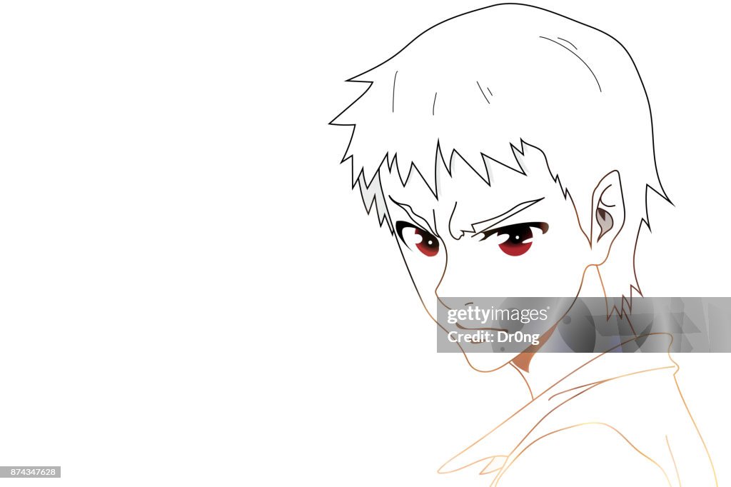 Ojos De Anime Cara De Anime Con Ojos Rojos Sobre Fondo Blanco Para Dibujos  Animados Ilustración De Vector Ilustración de stock - Getty Images