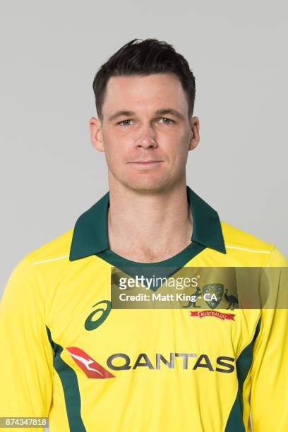 Peter Handscomb poses during the Australia One Day International Team Headshots Session at Intercontinental Double Bay on October 15, 2017 in Sydney,...