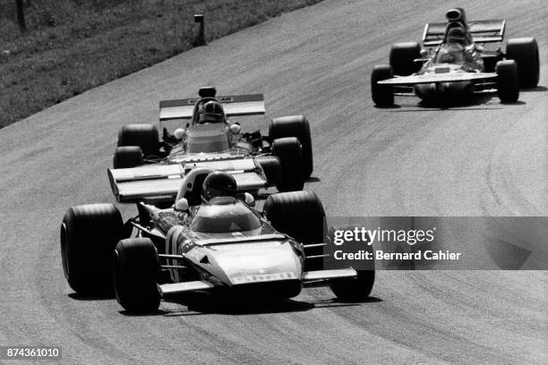 Jacky Ickx, Graham Hill, Ronnie Peterson, Ferrari 312B2, Brabham-Ford BT34, March-Ford 711, Grand Prix of Austria, Osterreichring, 15 August 1971.