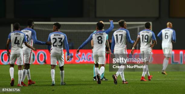 United States of America midfielder Weston McKennie celebrating with is team mate after scoring a goal during the match between Portugal and United...