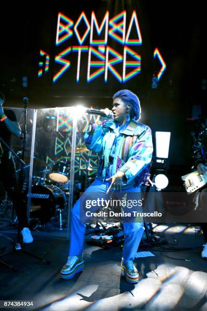 Liliana Saumet of Bomba Estereo performs onstage at Spotify Celebrates Latin Music and Their Viva Latino Playlist at Marquee Nightclub on November...