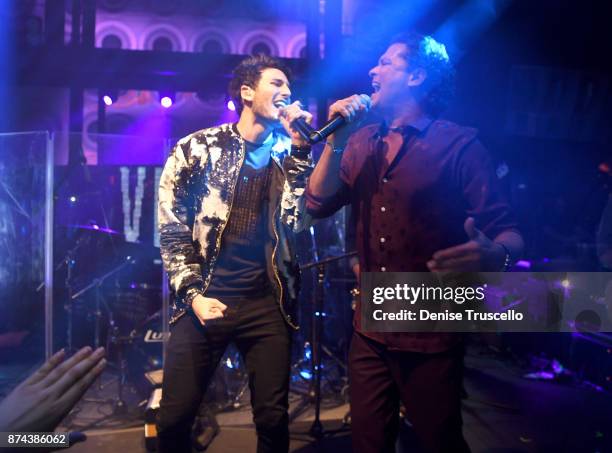 Sebatian Yatra and Carlos Vives at Spotify Celebrates Latin Music and Their Viva Latino Playlist at Marquee Nightclub on November 14, 2017 in Las...