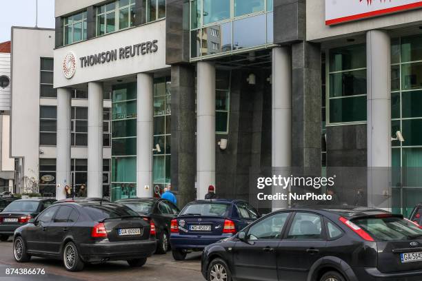 Thomson Reuters office building is seen in Gdynia, Poland on 15 November 2017 No one was injured after shots were fired in a Thomson Reuters office...