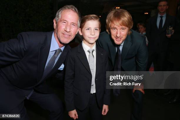 Lionsgate CEO Jon Feltheimer, Jacob Tremblay and Owen Wilson attend the after party for the premiere of Lionsgate's "Wonder" on November 14, 2017 in...