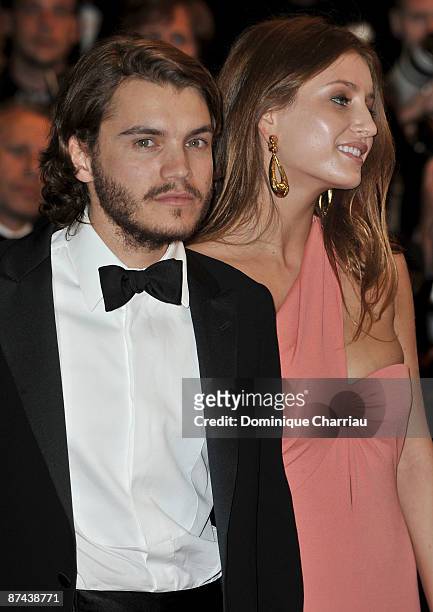 Actor Emile Hirsch and Brianna Domont attend the "Taking Woodstock" Premiere at the Grand Theatre Lumiere during the 62nd Annual Cannes Film Festival...