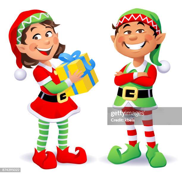 cute christmas elves - elf stock illustrations