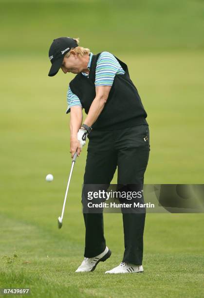 Karrie Webb of Australia hits her second shot on the 6th hole during the third round of the Sybase Classic presented by ShopRite at Upper Montclair...