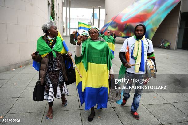 Environmentalists from the Gabonese Republic demonstrate prior to another session of the UN conference on climate change on November 15, 2017 in...