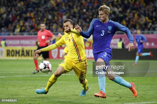 Vlad Chiriches of Romania, Matthijs de Ligt of Holland during the friendly match between Romania and The Netherlands on November 14, 2017 at Arena...