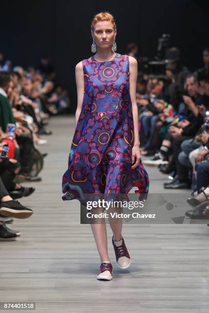 Model walks the runway during the Pineda Covalin show at Mercedes Benz Fashion Week Mexico Spring/Summer 2018 at Altto San Angel on November 14, 2017...