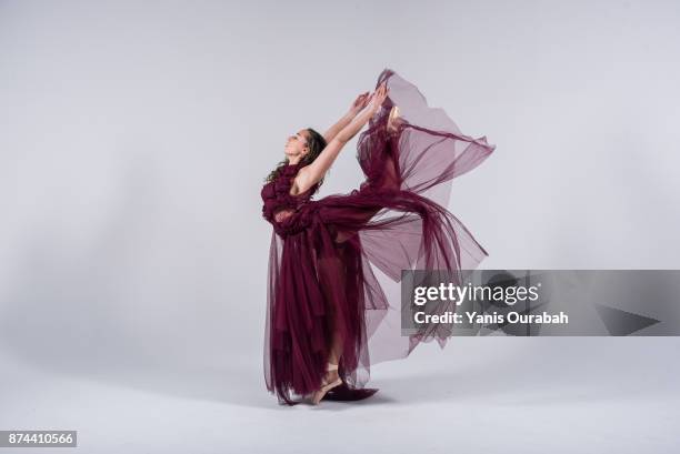 female ballet dancer dancing in studio - chiffon foto e immagini stock