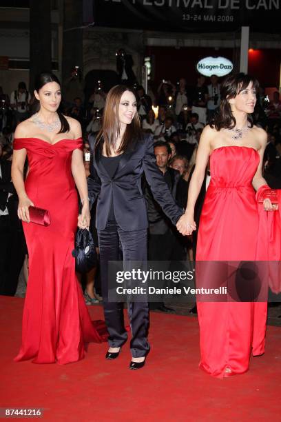 Monica Bellucci, director Marina De Van, Sophie Marceau attend the "Don't Look Back" Premiere at the Grand Theatre Lumiere during the 62nd Annual...