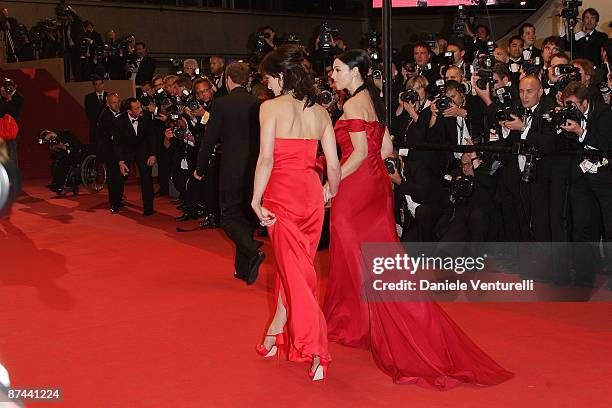 Actresses Sophie Marceau and Monica Bellucci attend the "Don't Look Back" Premiere at the Grand Theatre Lumiere during the 62nd Annual Cannes Film...