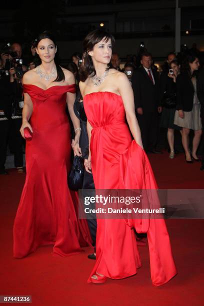 Actresses Sophie Marceau and Monica Bellucci attend the "Don't Look Back" Premiere at the Grand Theatre Lumiere during the 62nd Annual Cannes Film...