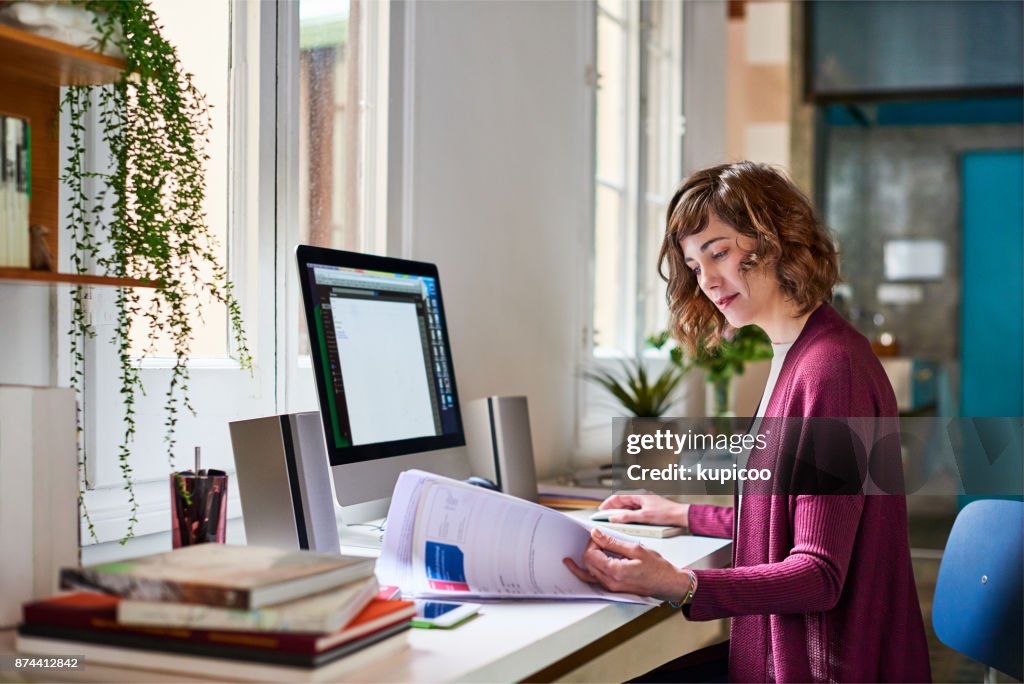 Sorting out some admin for her home-based business