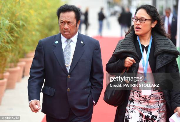 Tommy Remengesau , President of Palau, arrives to attend a session of the UN conference on climate change on November 15, 2017 in Bonn, western...