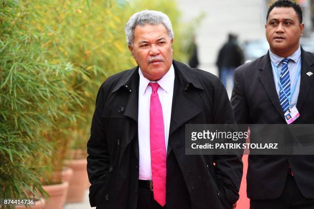 Enele Sopoaga , Prime Minister of Tuvalu, arrives to attend a session of the UN conference on climate change on November 15, 2017 in Bonn, western...