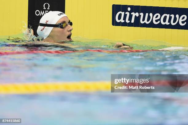 Katinka Hosszu of Hungary competes in the Women's 100m Individual Medley Final during day two of the FINA Swimming World Cup at Tokyo Tatsumi...