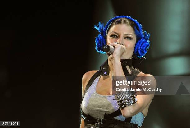 Fergie of Black Eyed Peas performs on stage during Z100's Zootopia 2009 presented by IZOD FRAGRANCE at Izod Center on May 16, 2009 in East...