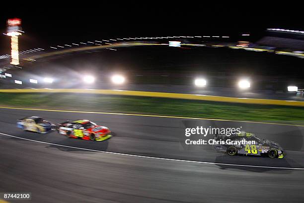 Jimmie Johnson driver of the Lowe's Chevrolet comes off pit road during the NASCAR Sprint All-Star Race on May 16, 2009 at Lowe's Motor Speedway in...