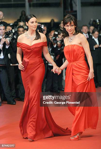 Actresses Monica Bellucci and Sophie Marceau attend the "Don't Look Back" Premiere at the Grand Theatre Lumiere during the 62nd Annual Cannes Film...