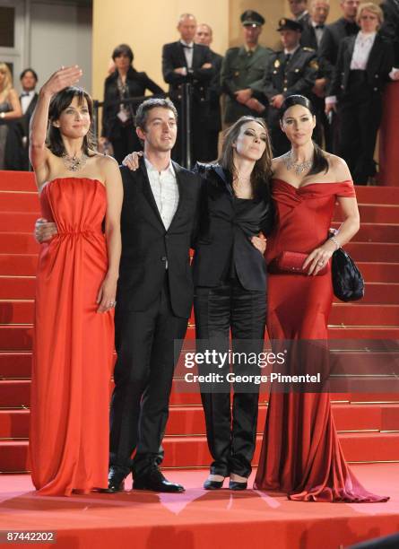 Actors Sophie Marceau, Adrien de Van, director Marina de Van and actress Monica Bellucci attend the "Don't Look Back" Premiere at the Grand Theatre...