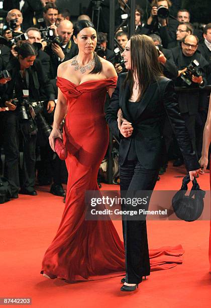 Actress Monica Bellucci and director Marina De Van attend the "Don't Look Back" Premiere at the Grand Theatre Lumiere during the 62nd Annual Cannes...
