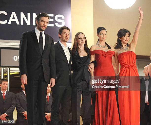 Actors Andrea Di Stefano, Adrien de Van, director Marina de Van and actresses Monica Bellucci and Sophie Marceau attend the "Don't Look Back"...