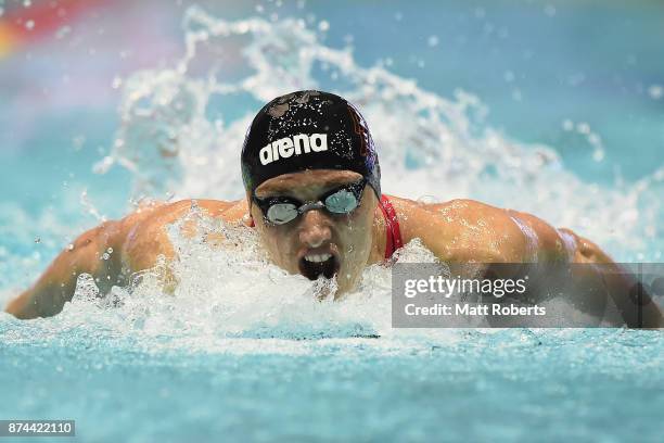 Katinka Hosszu of Hungary competes in the Women's 100m Butterfly Final during day two of the FINA Swimming World Cup at Tokyo Tatsumi International...