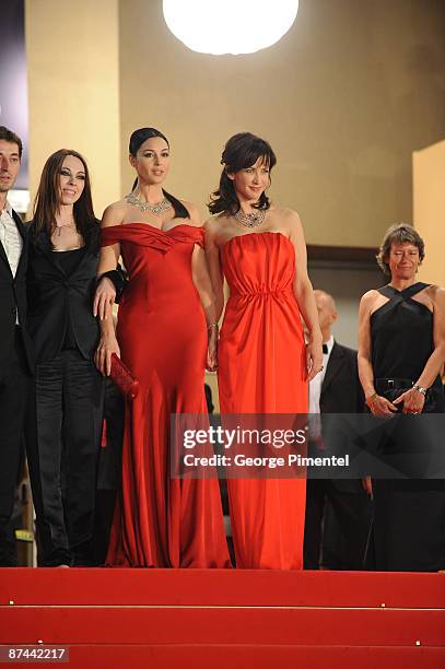 Director Marina de Van, actresses Monica Bellucci and Sophie Marceau attend the "Don't Look Back" Premiere at the Grand Theatre Lumiere during the...
