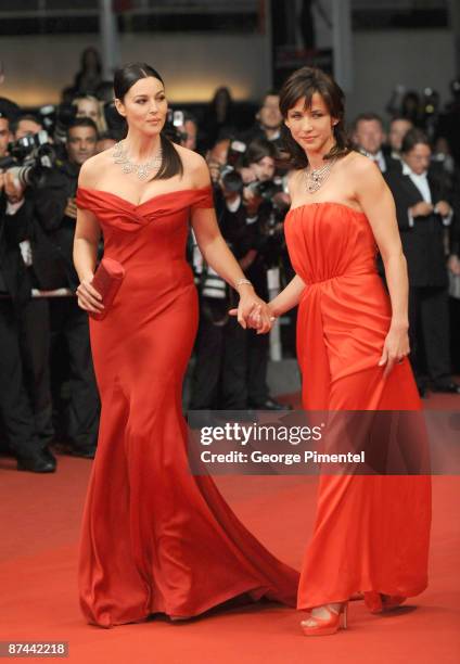 Actresses Monica Bellucci and Sophie Marceau attend the "Don't Look Back" Premiere at the Grand Theatre Lumiere during the 62nd Annual Cannes Film...