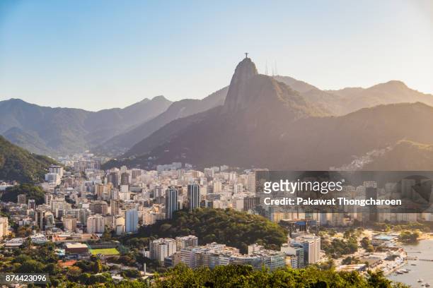 scenic view of rio de janeiro from pao de acucar mountain, brazil - cristo corcovado imagens e fotografias de stock