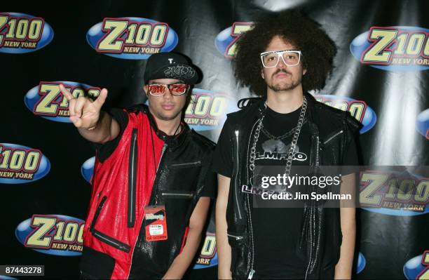 SkyBlu and Red Foo of LMFAO attends the Z100s Zootopia 2009 presented by IZOD Fragrance at Izod Center on May 16, 2009 in East Rutherford, New Jersey.