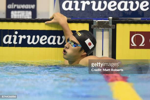 Daiya Seto of Japan competes in the Men's 400m Individual Medley Final during day two of the FINA Swimming World Cup at Tokyo Tatsumi International...