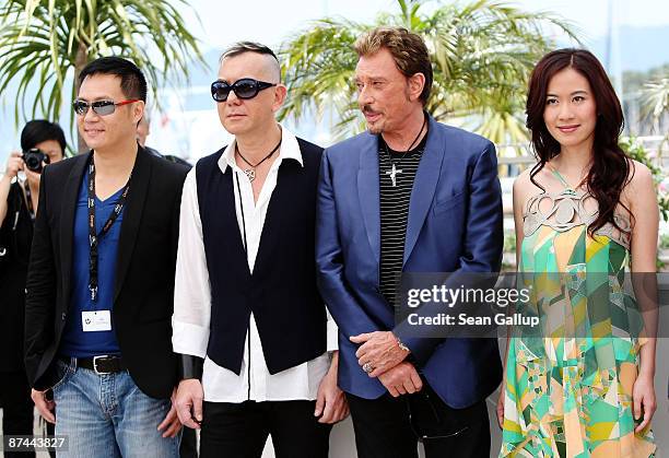 Actors Siu-Fai Cheung, Anthony Wong, Johnny Hallyday and Michelle Ye attend the Vengeance Photocall at the Palais Des Festivals during the 62nd...