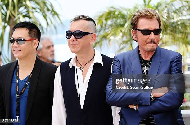 Actors Siu-Fai Cheung, Anthony Wong and Johnny Hallyday attend the Vengeance Photocall at the Palais Des Festivals during the 62nd International...