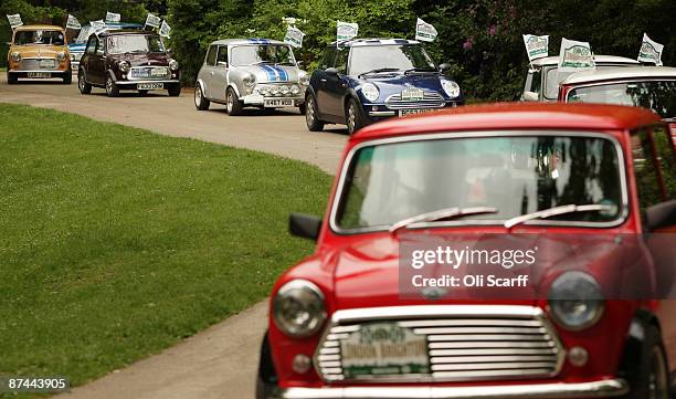 Mini owners celebrating the 50th anniversary of the car drive through Crystal Palace Park at the start of the annual "London To Brighton Mini Run" on...